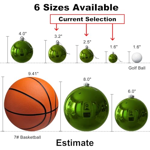 Assorted Lime Green Christmas Ornaments Set of 36 - Shatterproof Holiday Decorations
