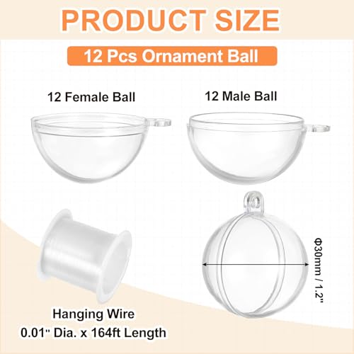 1.2-Inch Clear Plastic Ornament Ball with Wire - 12 Pack Christmas & DIY Decorations