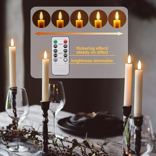 Rechargeable Flameless Taper Candles with Remote & Timer Set - Ivory, 12 Pieces