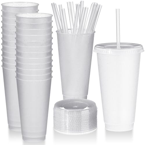White Reusable Plastic Halloween Cups with Lids & Straws - 24 oz Bulk Party Drinkware