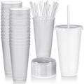 White Reusable Plastic Halloween Cups with Lids & Straws - 24 oz Bulk Party Drinkware
