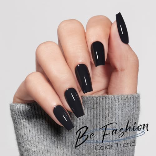 modelones Coffin Press On Nails Short Fake Nails Black A5