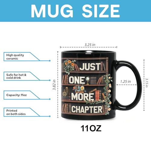 GhostLibr Cute Ghost Reading Mug - Halloween Book Lover Gift, 11oz Black Ceramic Coffee Cup - Variation of THIS listing