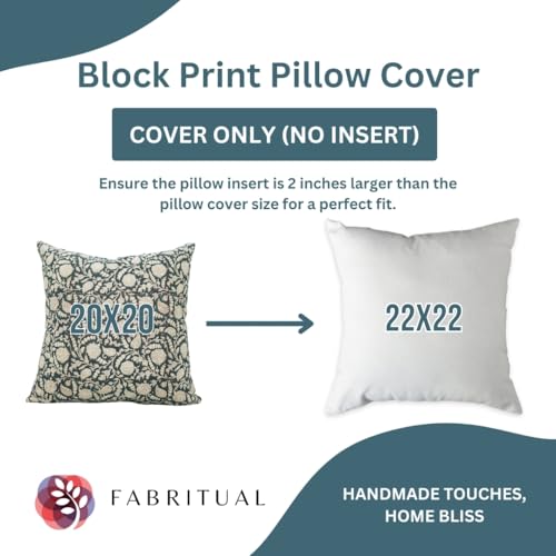 24x24 Inch Handmade Block Print Cotton Linen Throw Pillow Cover - Dark Blue