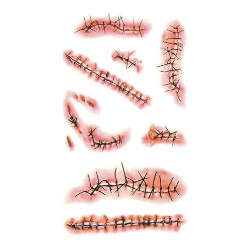 Halloween Chucky Scar Tattoos Set for Face & Body, 25 Waterproof Sheets