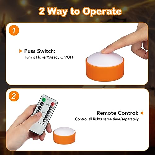Orange LED Flameless Pumpkin Lights with Remote - 6 Pack Halloween Candle Decor