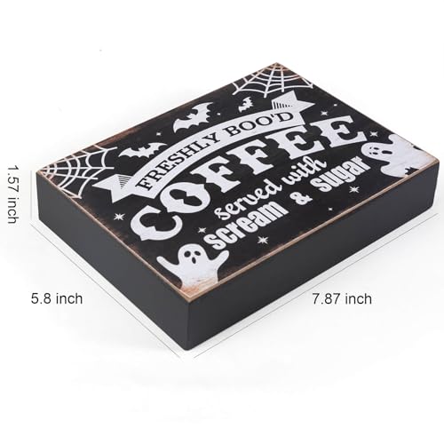 Halloween Wooden Sign for Coffee Bar - Ghost and Spooky Decor, 8x6 Inches