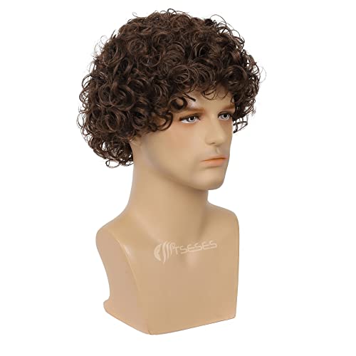 Brown Curly Short Afro Wig for Men - Cosplay Halloween Costume Daily Hair