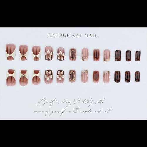 Fall Press on Nails Medium Square Fake Nails Brown Nails - Nails7-14