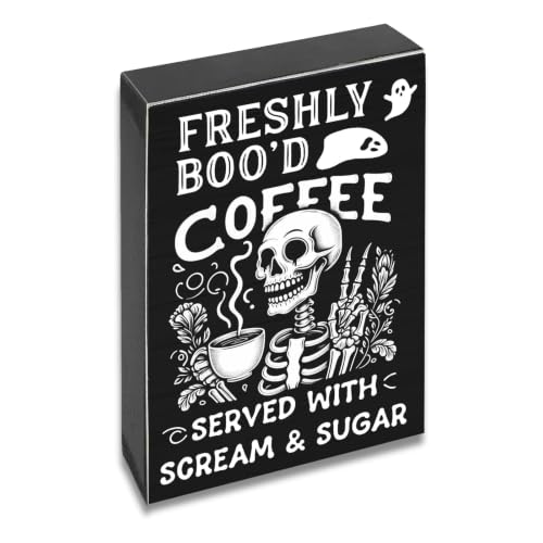 Halloween Coffee Sign Wooden Decor for Coffee Bar Fall Ghost Festive Kitchen Accent