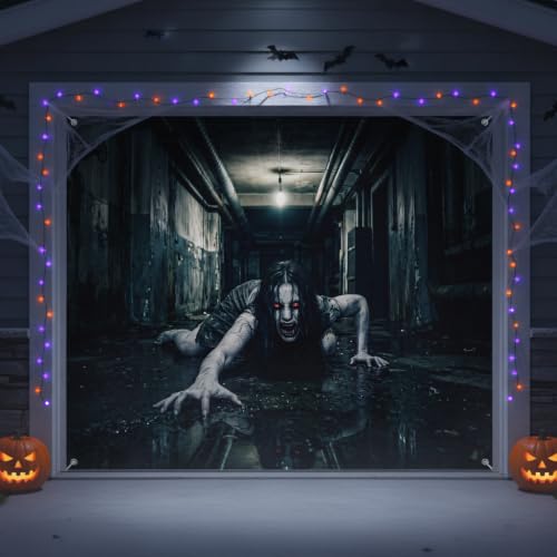 Female Ghost Halloween Garage Door Cover 7x8 FT - Spooky Haunted Decor
