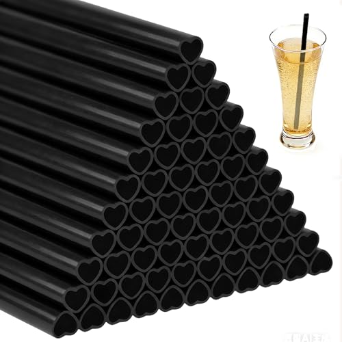 Reusable Black Heart-Shaped Drinking Straws for Parties & Celebrations