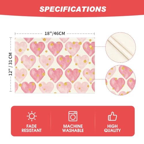 Polka Dot Gold Heart Love Placemats Set of 4 12x18 Inch Table Decor for Dinner Parties