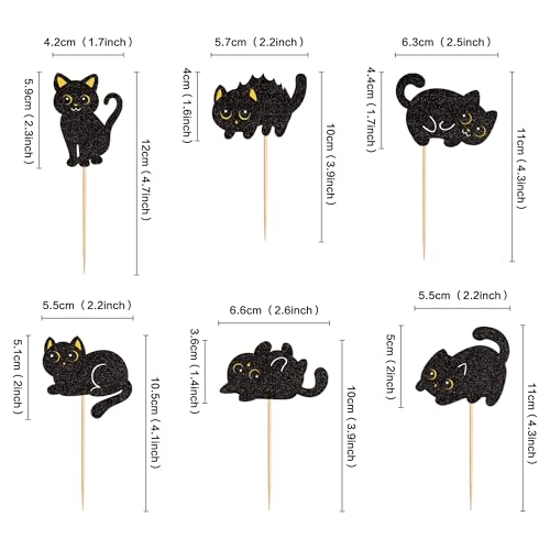 Cat Cupcake Toppers Black Glitter Silhouette 24Pcs - Variation Cat-3