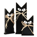 Halloween Rustic Wooden Black Cat Decorations Set - 3 Black Cats for Tabletop Shelf Mantel - Fall Party Decor