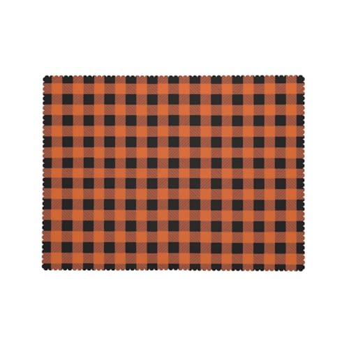Orange Black Checkered Tablecloth for Dining Tables - Reusable Gingham Fall Decor 54x72 Inches
