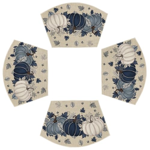 Navy Blue Pumpkin Fall Wedge Placemats Set of 4 - 12 x 18 Inches