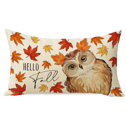 Fall Owl Bird Lumbar Throw Pillow Cover 12x20 - Autumn Decor Variation of THIS listing: Fall Owl / 20" x 12"