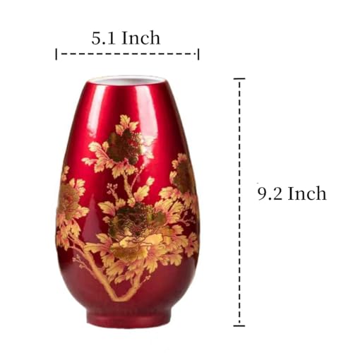 9 Inch Glossy Vintage Ceramic Vase with Floral Design - Wine Red