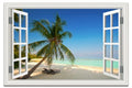 Large Tropical Beach Wall Art - 32x48 Inch Ocean Canvas Picture with Fake Window Frame Style, Coastal Seascape for Living Room & Bedroom - Blue Ocean Scene