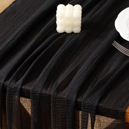 Socomi Black Cheesecloth Table Runner for Wedding & Party Decor - 1 Pack