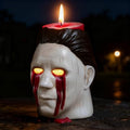 Halloween Candle Holder with Bleeding Eyes Horror Decor - Resin Statue, White