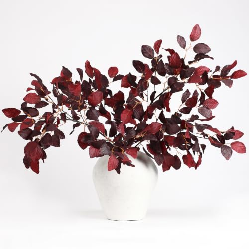 Artificial Fagus Stems - Burgundy Silk Leaves 35 Inch Bulk Fall Decor for Centerpieces