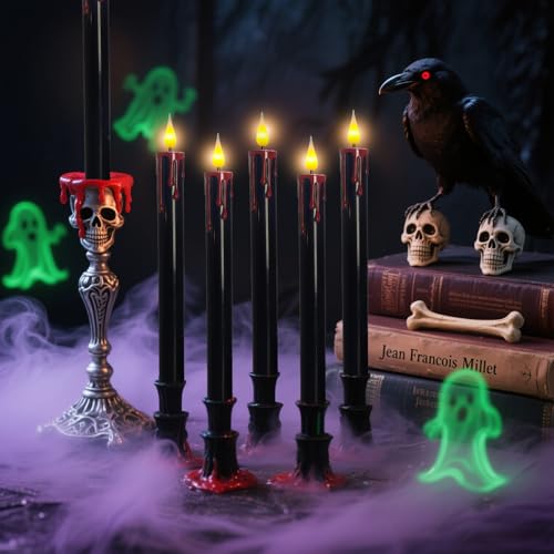 Halloween Flameless Taper Candles with Flickering Mode & Remote - Black 10-Inch Set