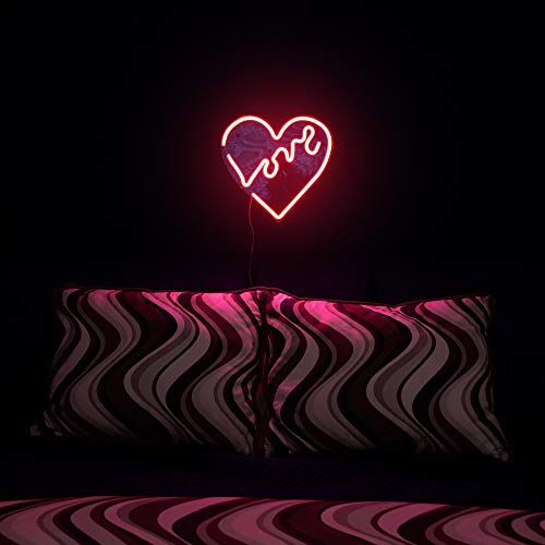 14x14 Red Heart LED Neon Sign - Love Wall Art, Bedroom Decor
