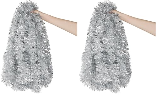 33 Feet Silver Tinsel Garland Pack of 2 - Christmas Metallic Hanging Decor