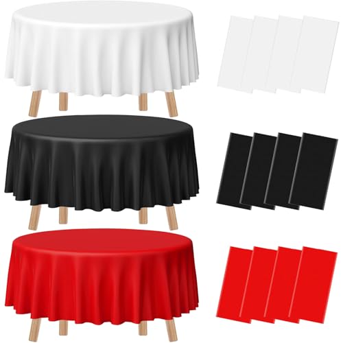 Disposable Round Plastic Tablecloths 84 Inch - Red Black White 12 Pack - Waterproof & Tear-Resistant for Party & Event Decorations - Variation: White, Black, Red