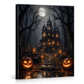 Halloween Haunted House Wall Art - Framed Gothic Pumpkin Forest Scene Art-7