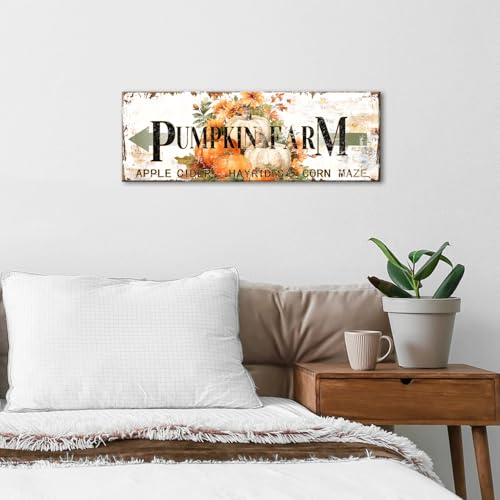 Fall Pumpkin Wall Art Canvas - Rustic Autumn Decor for Kitchen & Door - 6x17 Inches - Pumpkin-1