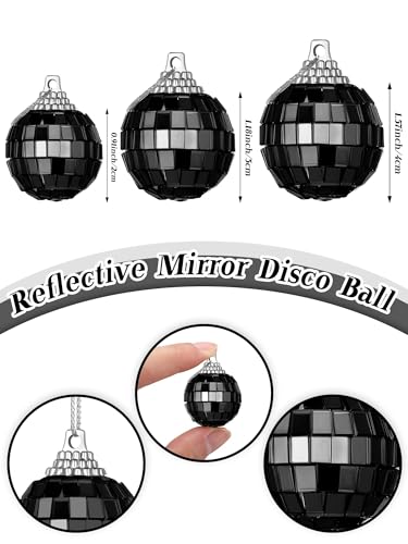 Mini Disco Balls Hanging Ornaments - Black, 24 Pack, 1.57 Inch
