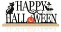 Halloween Table Decorations - Metal Happy Halloween Sign with Ghost Pumpkin Bat - Happy Halloween Variation