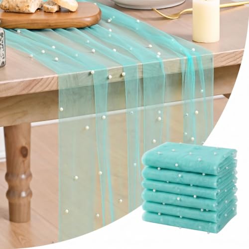 6-Pack Turquoise Gauze Table Runners 28 x 120 Inch - Home Decor