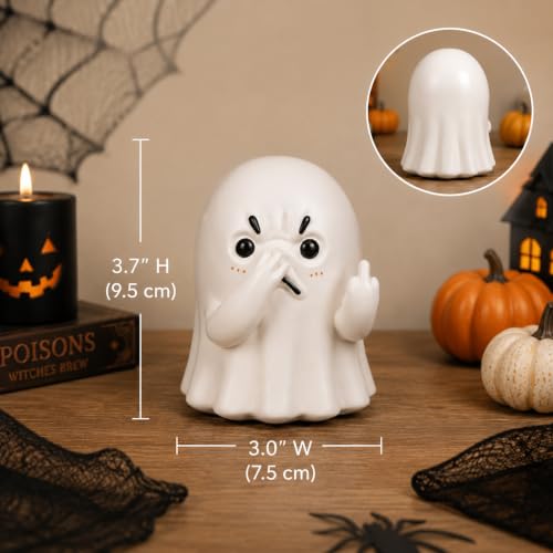 Funny Ghost Figurine Holding Nose - Halloween Decor with Middle Finger Variation