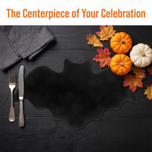 Halloween Felt Bat Placemat Set - Reusable Black Table Mats for Dining