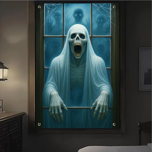 Halloween Ghost Window Cover - White Polyester Decor, 31x47 Inch - Variation Y2561011XQSX