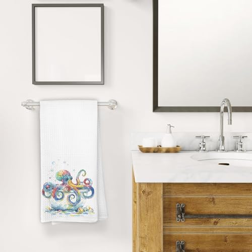 Beach Octopus Hand Towels - Coastal Marine Pattern for Bathroom & Kitchen, 16x24 Inches
