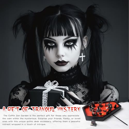 Coffin Zen Garden Kit for Desk Goth Halloween Decor Miniature Witchy Figurines