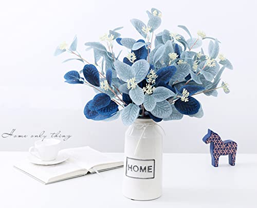 Artificial Eucalyptus Stems - Blue Faux Silver Dollar Leaves, 20 Inch, Mixed Blue, 12 Pack - Home Decor