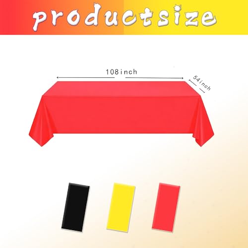 Red, Yellow Black Plastic Tablecloths 54x108 Inches - Disposable Party Cover Set - Variation: Red Yellow Black Rectangle