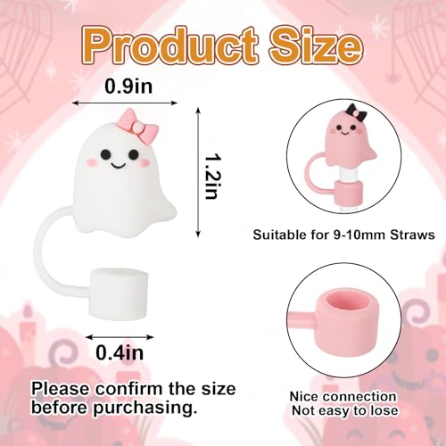 Halloween Ghost Silicone Straw Cover Caps - Pink & White Bow - Style2