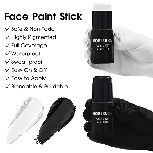 Black White Face Paint Stick Set with Setting Powder for Halloween & Cosplay - Special Effects