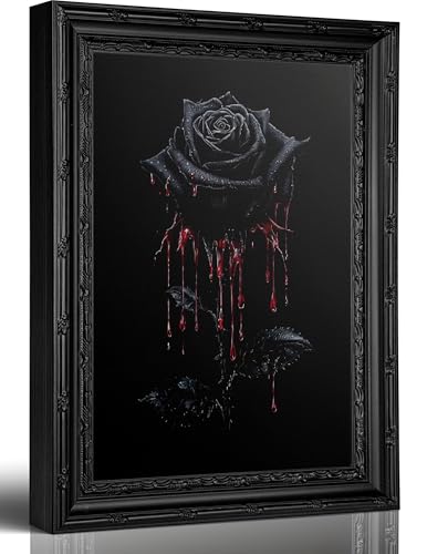 Wonjizdon Vintage Gothic Black Rose Canvas Wall Art 11x9 Inches - Framed
