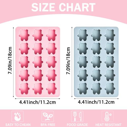 Pink and Blue Bear-Shaped Silicone Ice & Gummy Mold Set - 15 Cavities