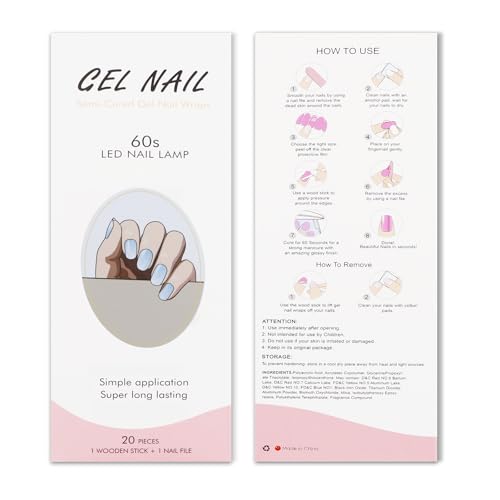 Semi Cured Gel Nail Art Stickers Wrap Gradient | 20 Sheets for DIY Manicure
