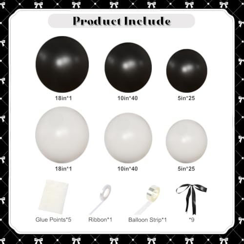Black and White Balloon Arch Kit for Birthday Halloween Decorations - Variation of Blackwhitebow