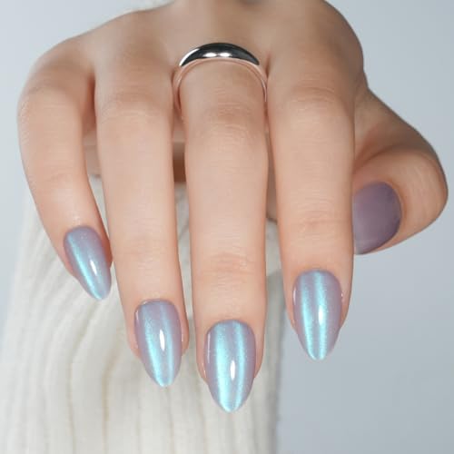 3D Moonlit Ash Cat Eye Press-On Nails Kit - Reusable Fake Nails with Glossy Finish